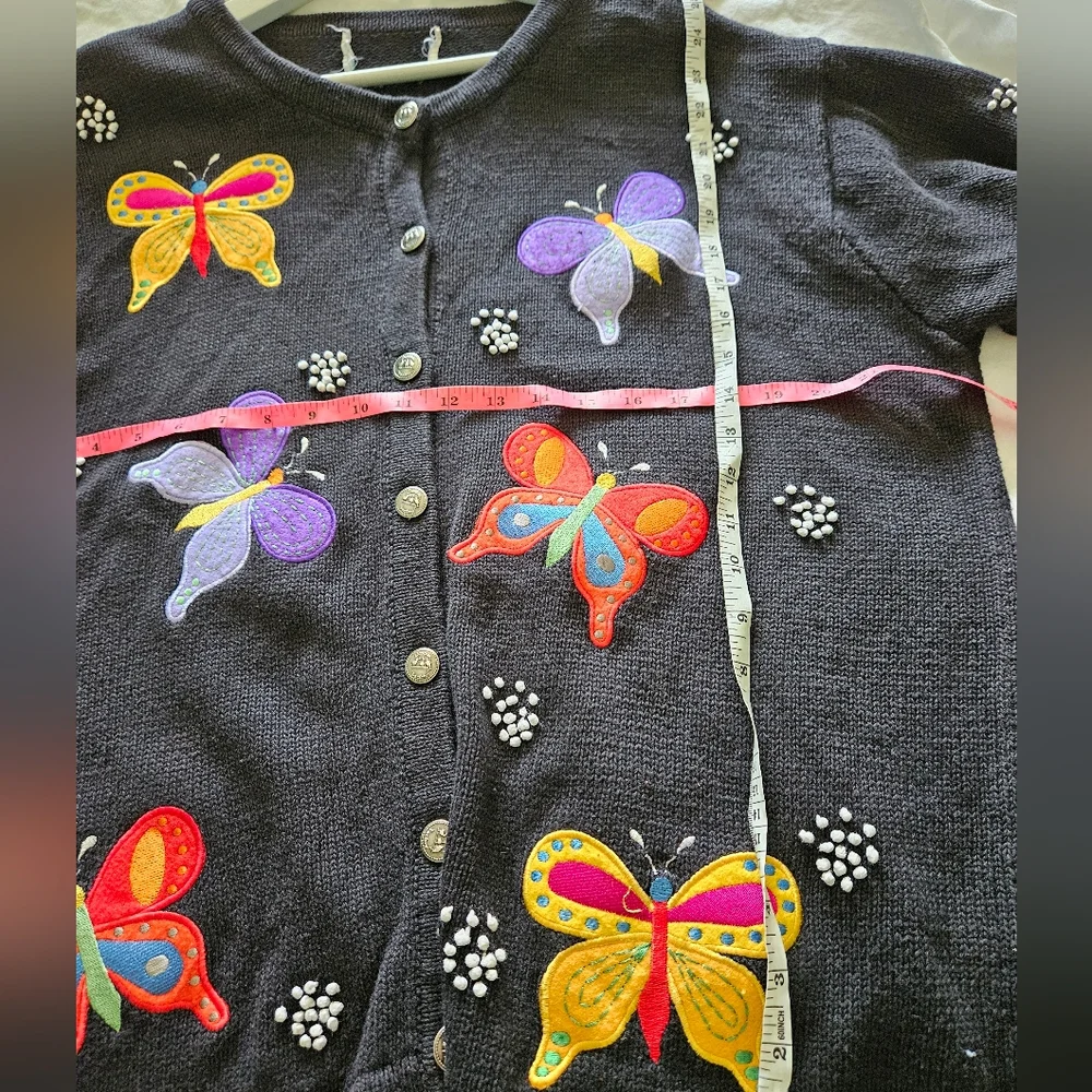 Quacker Factory Vintage Embroided Butterfly Cardigan - Picture 8 of 9